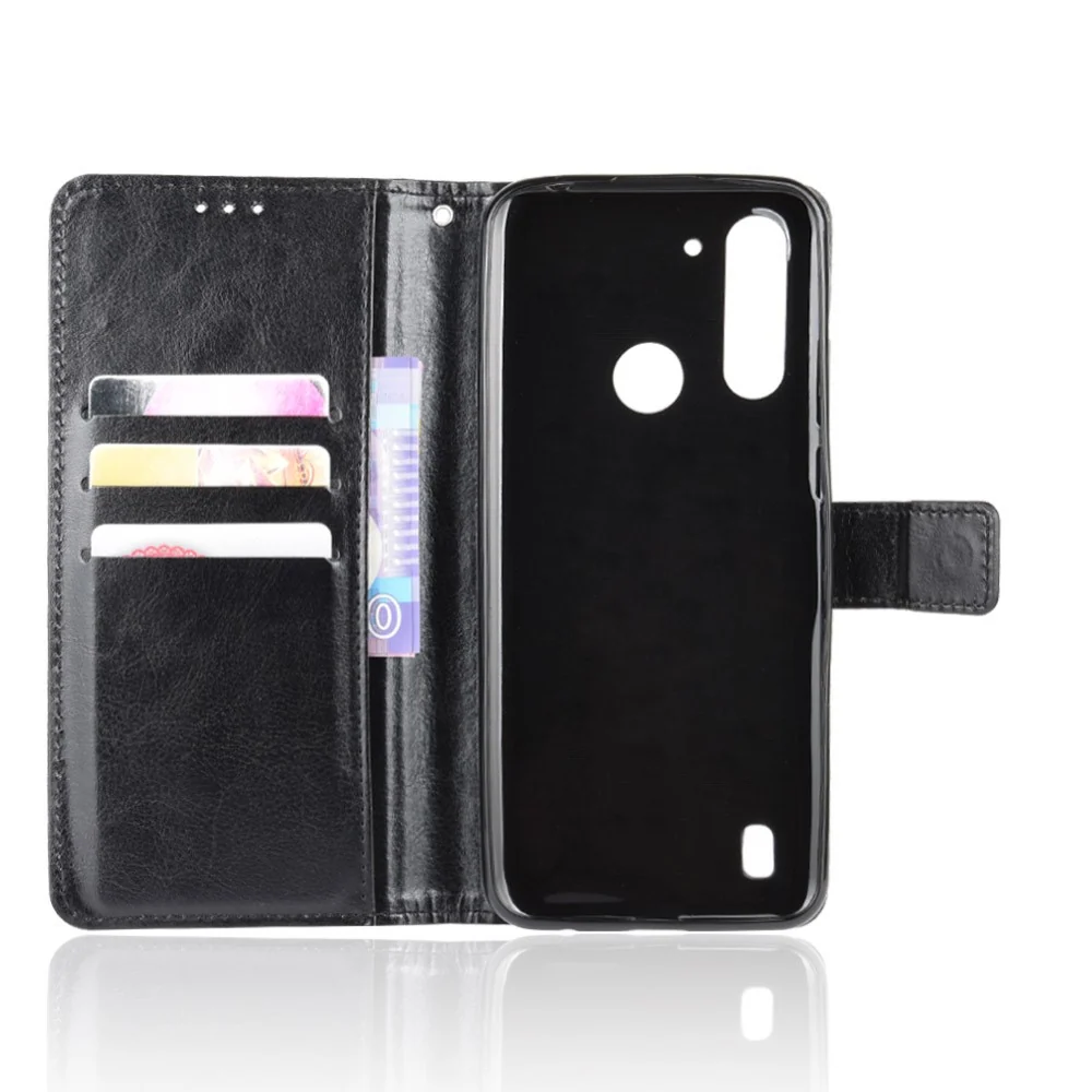 Coque arrière en cuir vegan Crazy Horse pour Motorola Moto G8 Power Lite - Noir