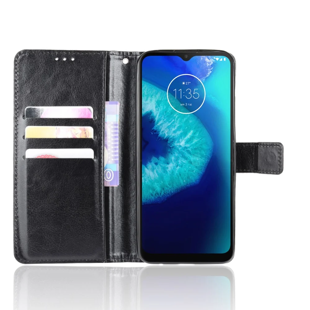 Coque arrière en cuir vegan Crazy Horse pour Motorola Moto G8 Power Lite - Noir