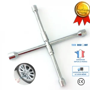 TD® clé en croix voiture universelle renforcée pliable outils de secours réparation pneus roues auto serrage argent écrou...