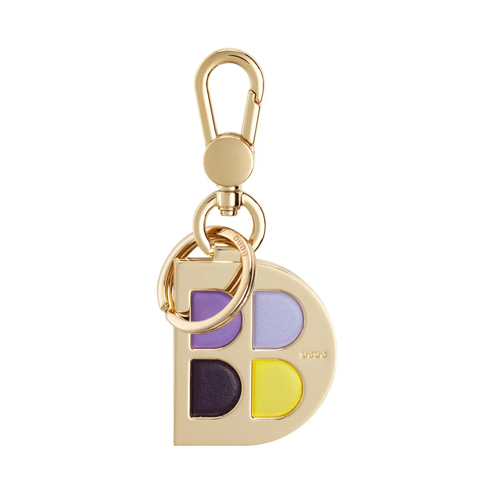 DUDU Porte-clés en métal en forme de D avec inserts en cuir véritable, porte-clés doré avec mousqueton et anneau, porte-cl...