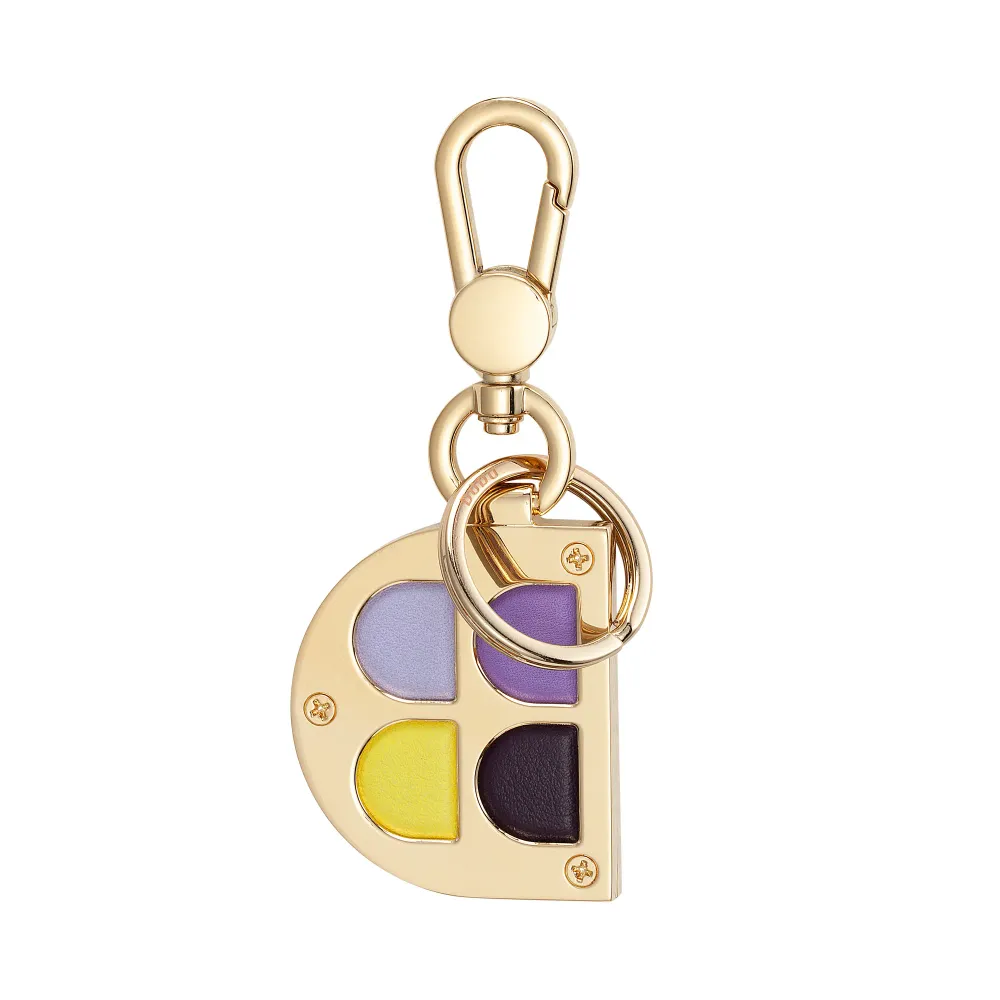 DUDU Porte-clés en métal en forme de D avec inserts en cuir véritable, porte-clés doré avec mousqueton et anneau, porte-cl...