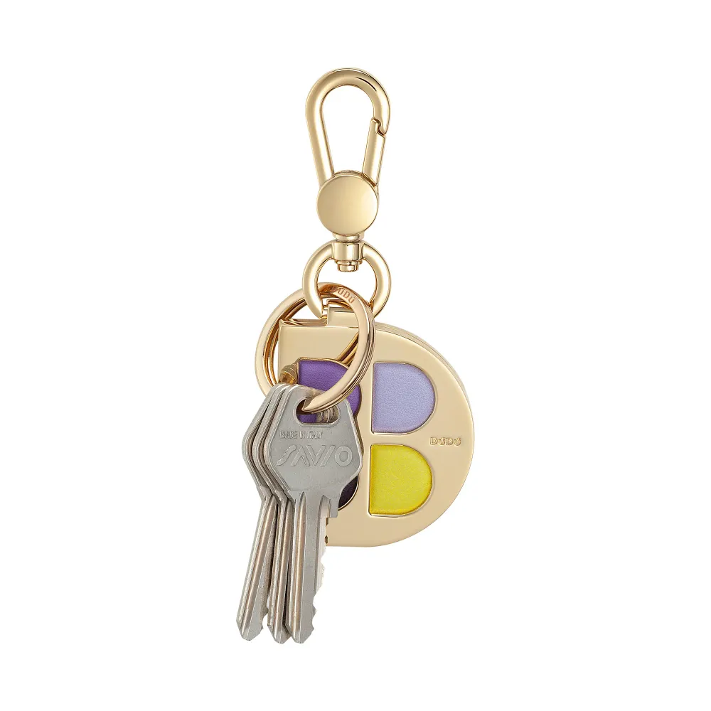 DUDU Porte-clés en métal en forme de D avec inserts en cuir véritable, porte-clés doré avec mousqueton et anneau, porte-cl...