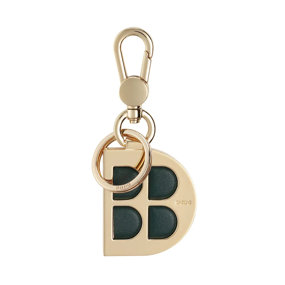 DUDU Porte-clés en métal en forme de D avec inserts en cuir véritable, porte-clés doré avec mousqueton et anneau, porte-cl...