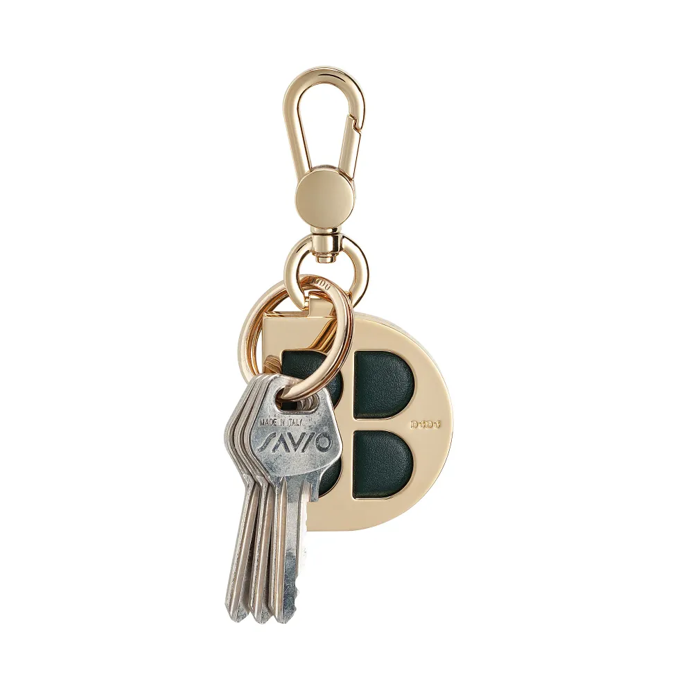 DUDU Porte-clés en métal en forme de D avec inserts en cuir véritable, porte-clés doré avec mousqueton et anneau, porte-cl...