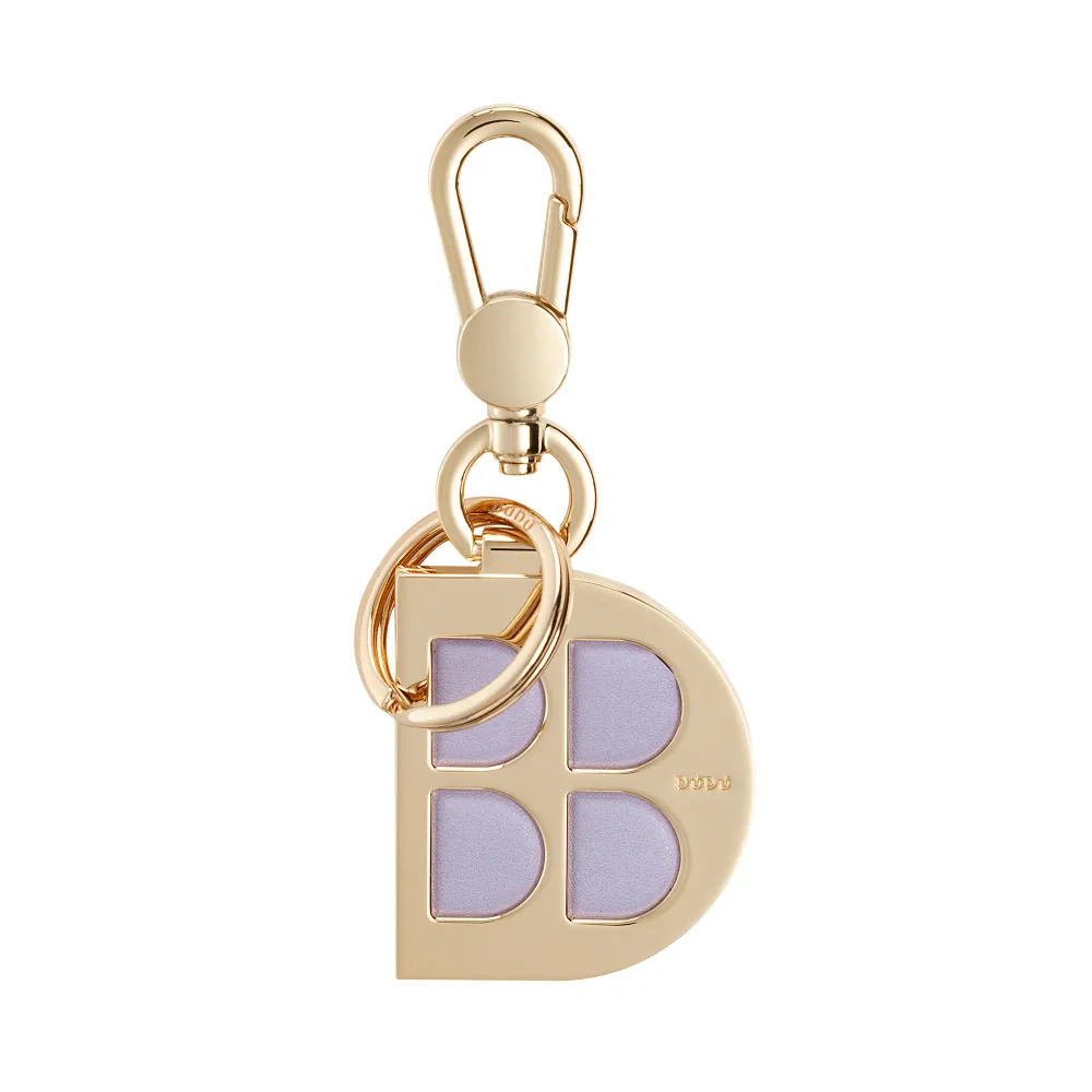 DUDU Porte-clés en métal en forme de D avec inserts en cuir véritable, porte-clés doré avec mousqueton et anneau, porte-cl...