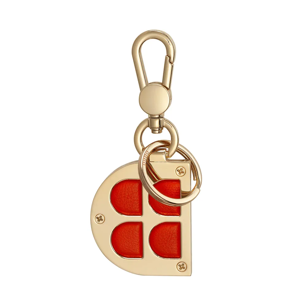 DUDU Porte-clés en métal en forme de D avec inserts en cuir véritable, porte-clés doré avec mousqueton et anneau, porte-cl...