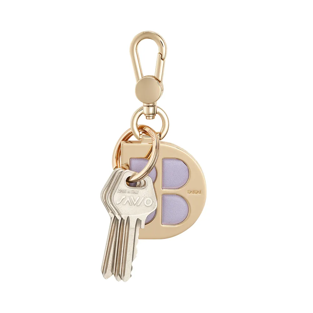 DUDU Porte-clés en métal en forme de D avec inserts en cuir véritable, porte-clés doré avec mousqueton et anneau, porte-cl...