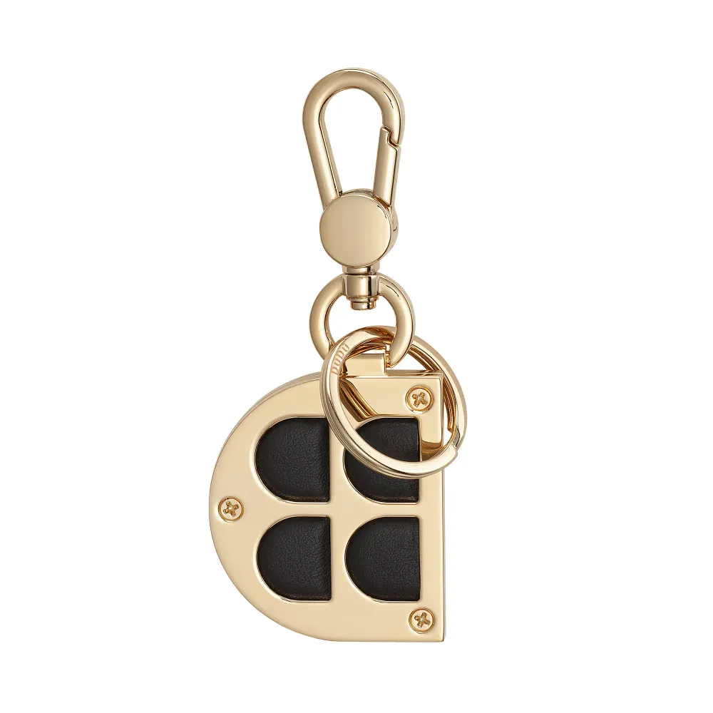 DUDU Porte-clés en métal en forme de D avec inserts en cuir véritable, porte-clés doré avec mousqueton et anneau, porte-cl...