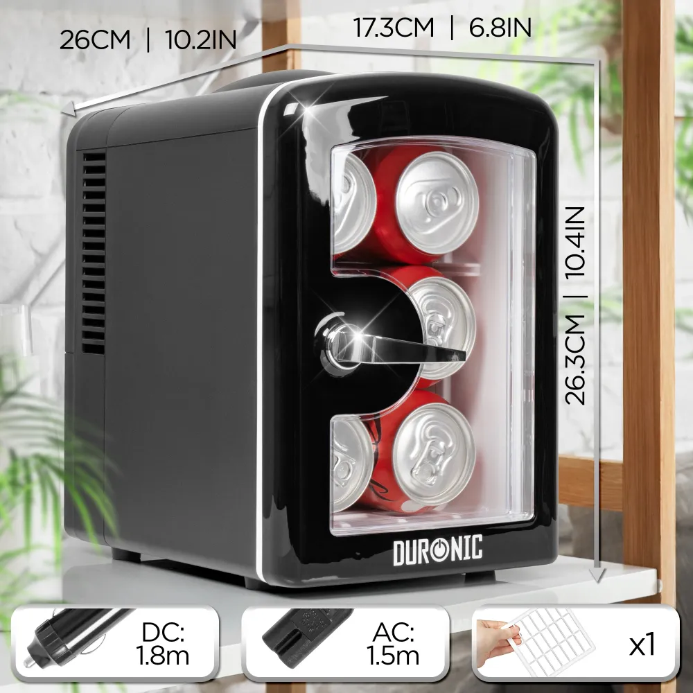 Duronic MFW4 BK Mini réfrigérateur 42W 4 litres Jusqu’à 6 cannettes Refrigerateur pour Snacks boisson lait maternel cosmét...