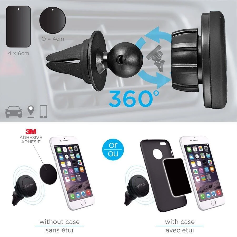 Elink ELK315 Support Magnétique de Téléphone Cellulaire pour Trappe de Ventilation de Voiture, Noir