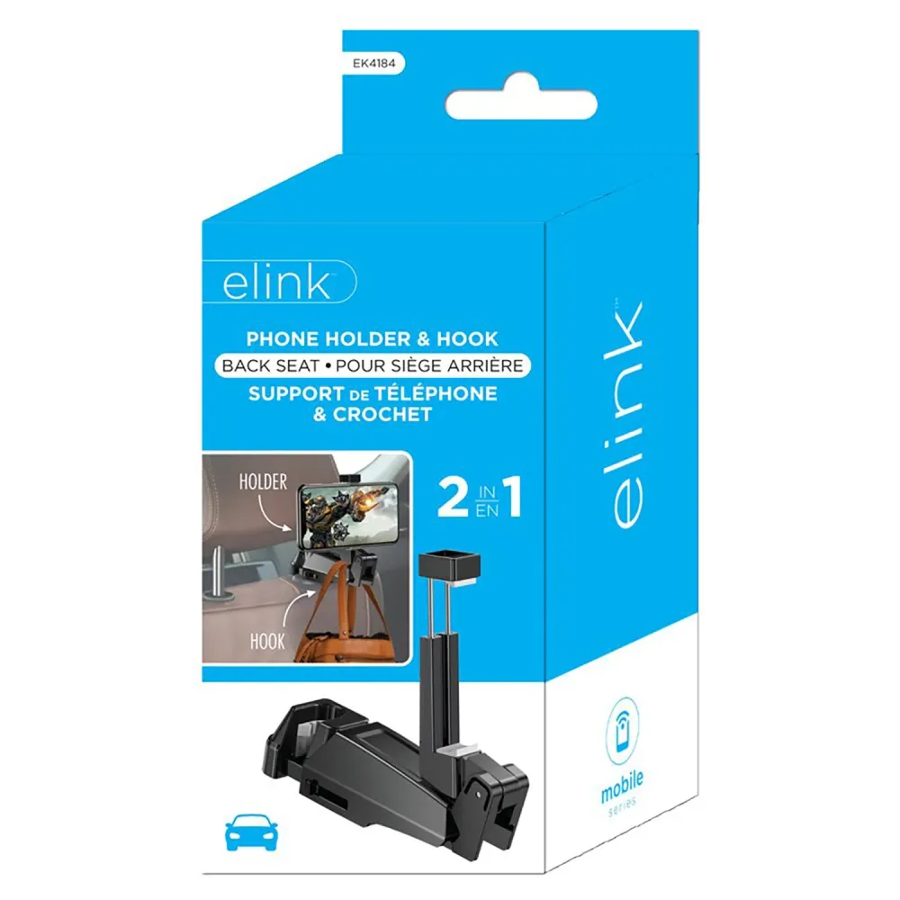 Elink - Support de Téléphone Universel 2 en 1 pour Siège Arrière de Voiture, Noir