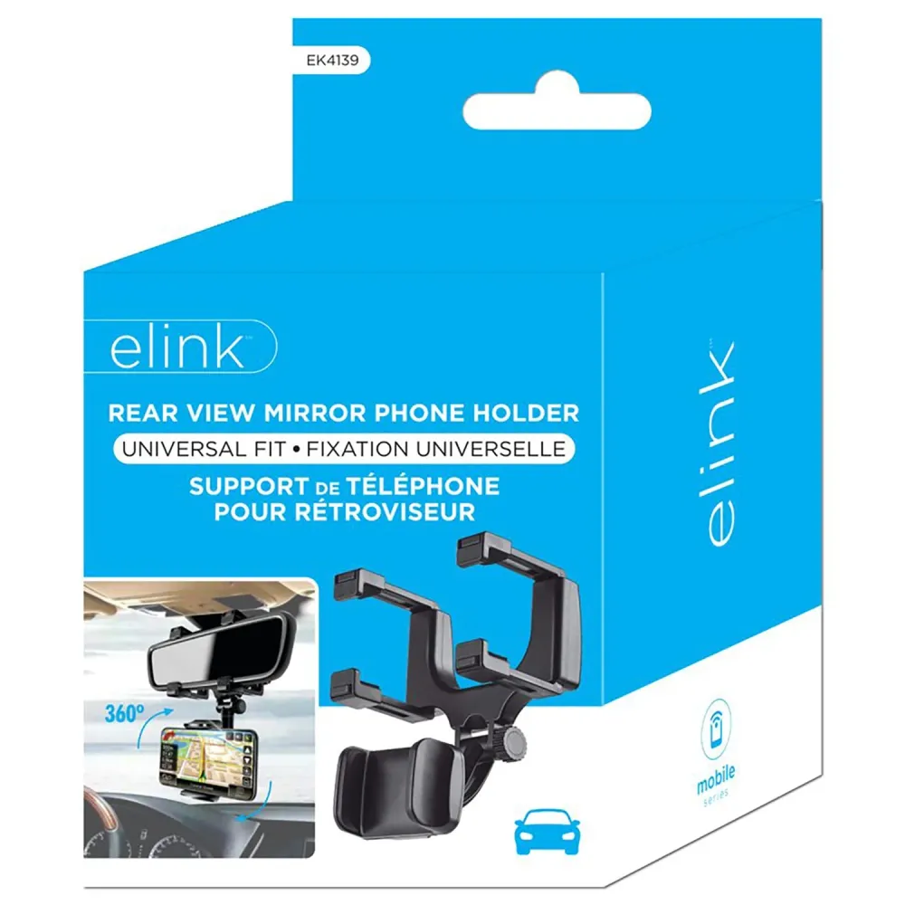 Elink - Support Universel de Téléphone pour Rétroviseur de Voiture, Noir