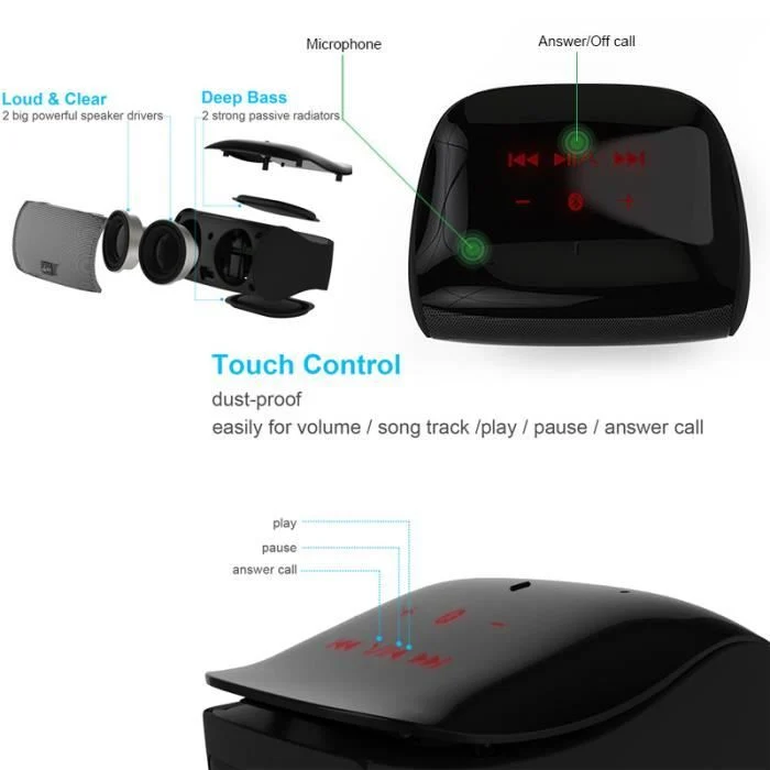 TD® Enceinte Portable Touch Control Bluetooth 4.0 NFC Mini-jack Mains Libres Haut-parleur Bluetooth audio de voiture subwo...