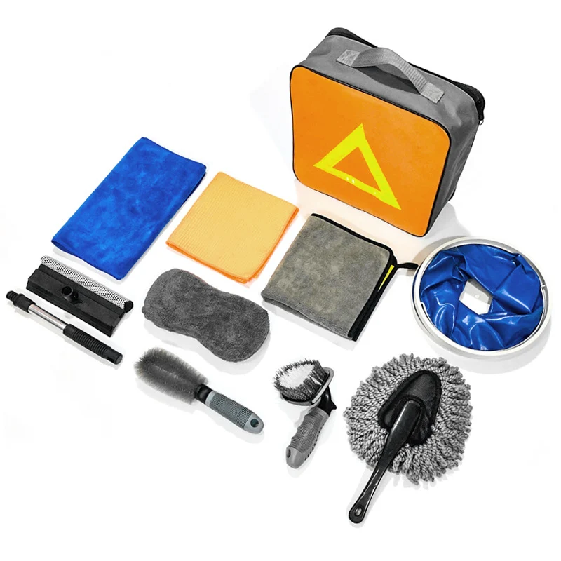 TD® Ensemble complet d'outils de lavage de voiture, serviette de nettoyage de voiture, éponge, brosse, seau, ensemble de d...