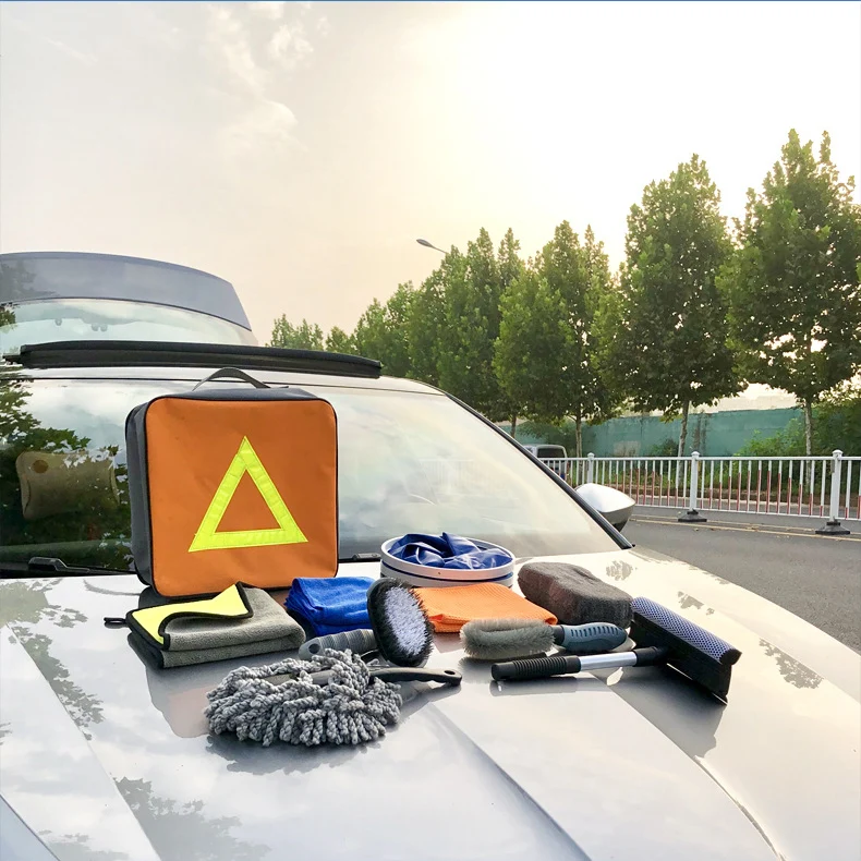 TD® Ensemble complet d'outils de lavage de voiture, serviette de nettoyage de voiture, éponge, brosse, seau, ensemble de d...