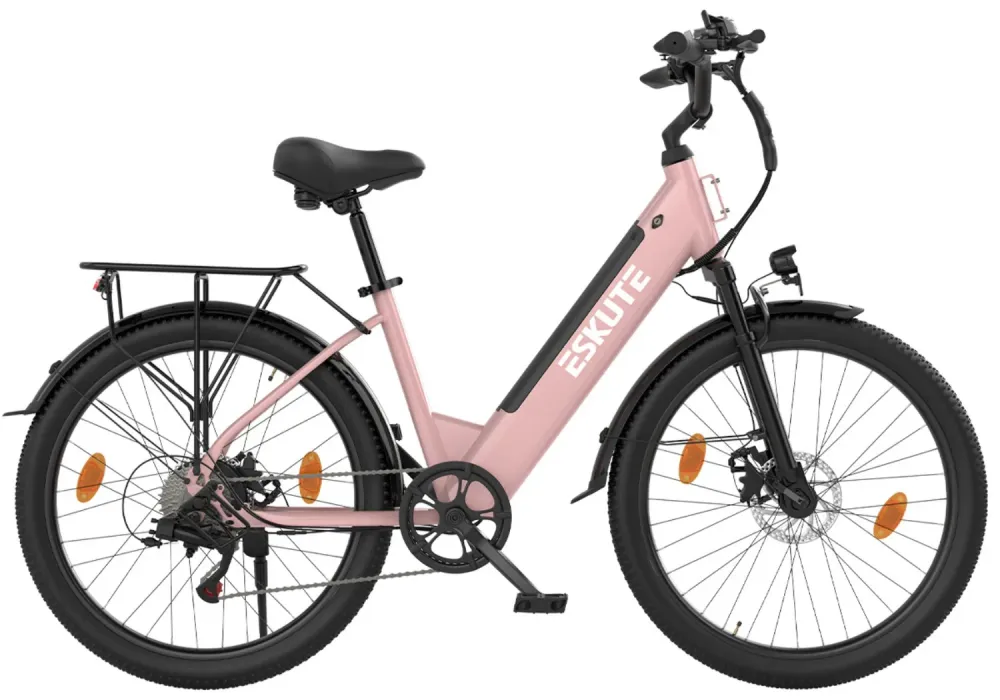 Vélo électrique ESKUTE C100 PLUS 250W 100 km freins à disque rose