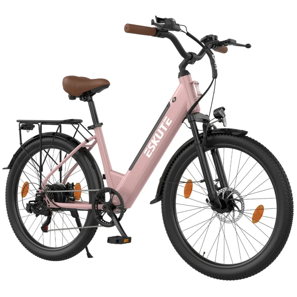 Vélo électrique ESKUTE C100 PLUS 250W 100 km freins à disque rose