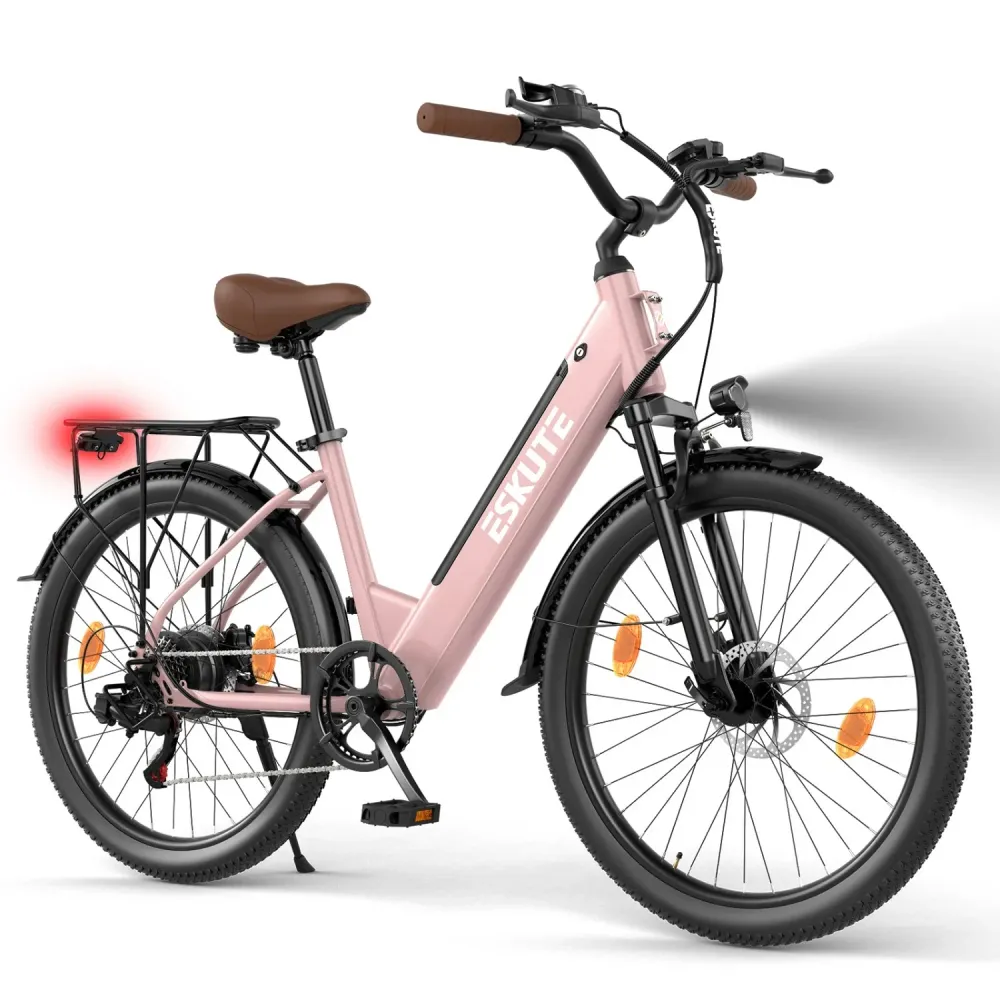 Vélo électrique ESKUTE C100 PLUS 250W 100 km freins à disque rose