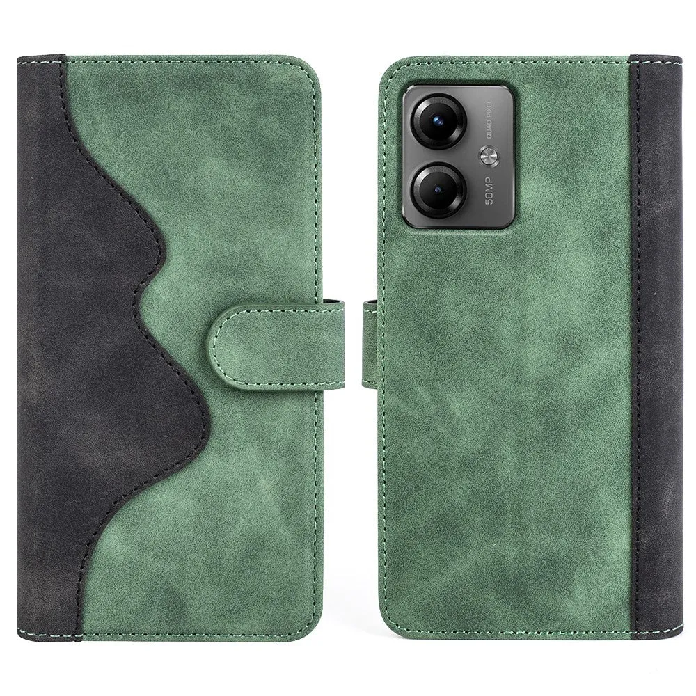 Etui bicolore en cuir pour Motorola Moto G14 - Vert