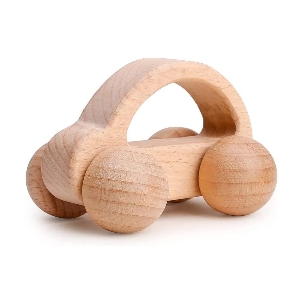 Hochet en bois hêtre en forme de voiture Eveil Montessori