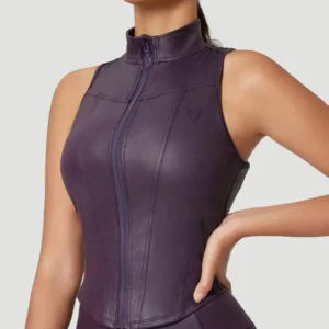 Faux Leather Moto Vest - Purple Xs FIRM ABS