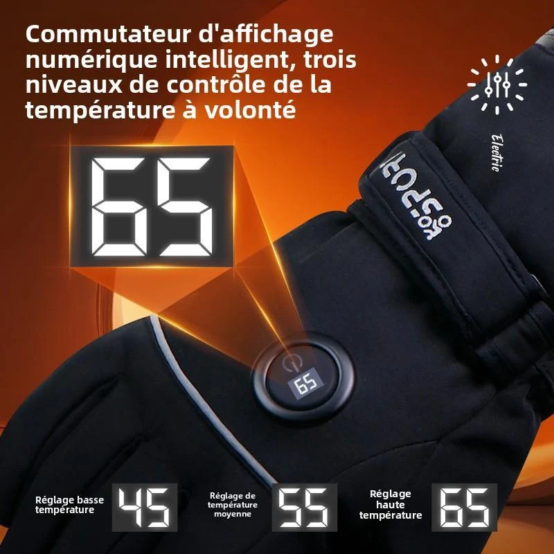 Gants Chauffants 2025 à Double Face – Affichage de Température, Chauffage Rapide, Tactile, Idéal pour Ski & Moto