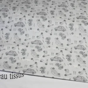 Voiture blanc et gris COTON Gareau tissus