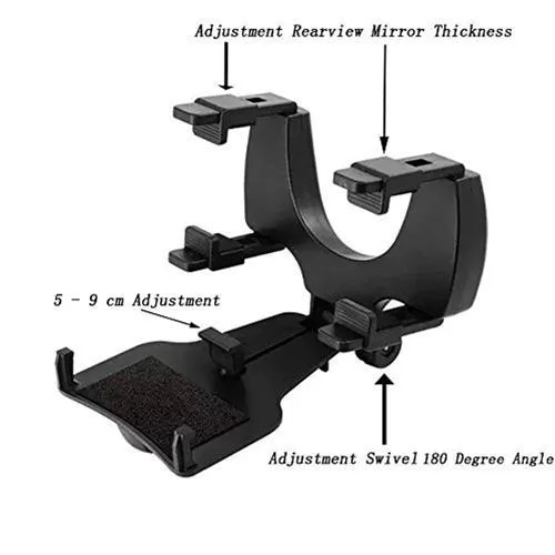 Support De Voiture Pour Téléphone Cellulaire - Installation Sur Rétroviseur - Noir Generic