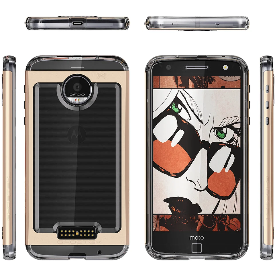 Étui Motorola Moto Z Force, Ghostek Cloak 2.0 Gold Series avec protecteur d'écran | Cadre en aluminium