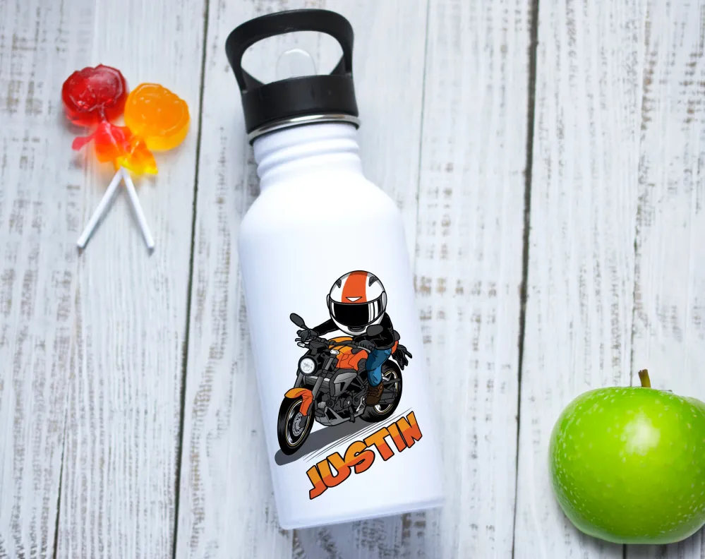 Gourde moto personnalisable prénom en acier inoxydable