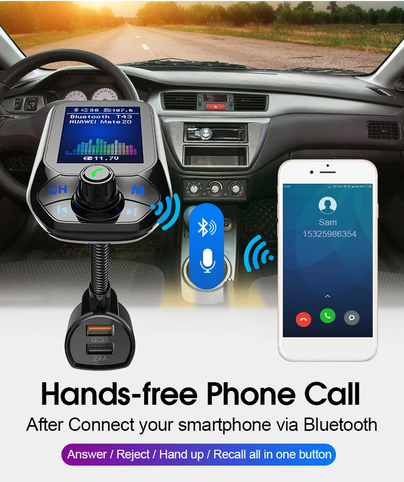 TD® Grand écran voiture bluetooth lecteur MP3 U disque musique USB chargeur de voiture transmetteur de voiture