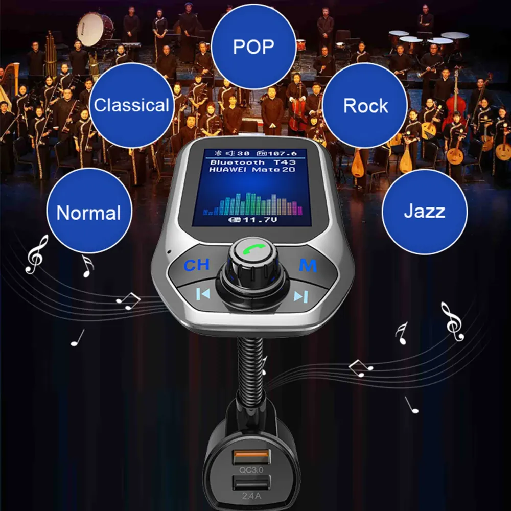 TD® Grand écran voiture bluetooth lecteur MP3 U disque musique USB chargeur de voiture transmetteur de voiture