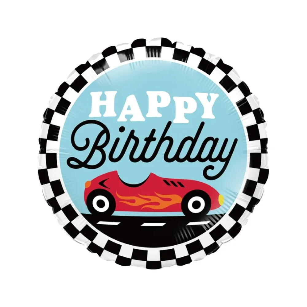 Ballon mylar rond de Voiture de Course à Damier 'Happy Birthday', 18 pouces, 1 unité GUANGZHOU LUCKYBALLOONS CO,.LTD