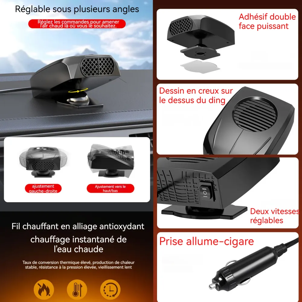 hauffage de voiture 13,3x5x7cm air froid et chaud rotatif à 360 degrés dégivrage et désembuage chauffage réchauffeur de vo...
