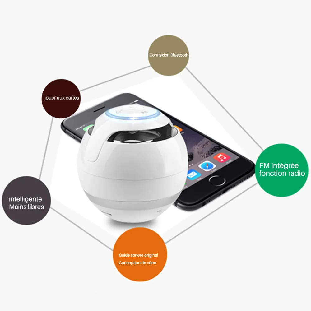 TD® haut-parleur sans fil Bluetooth, portable petit son, mini-lumières colorées, plug- extérieur subwoofer voiture