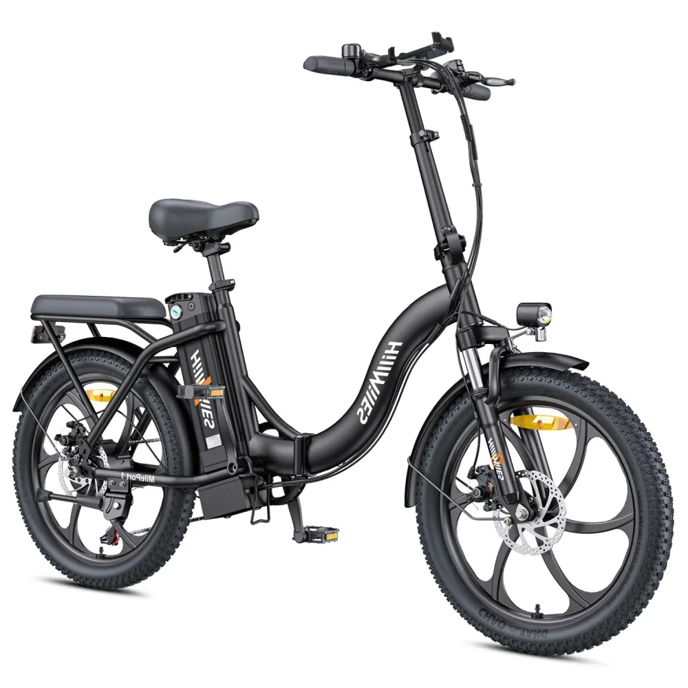 Vélo Électrique HillMiles MilePort 1 - 250W Moteur 36V13Ah Batterie Pneus 20 Pouces Freins à Disques Mécaniques - Noir