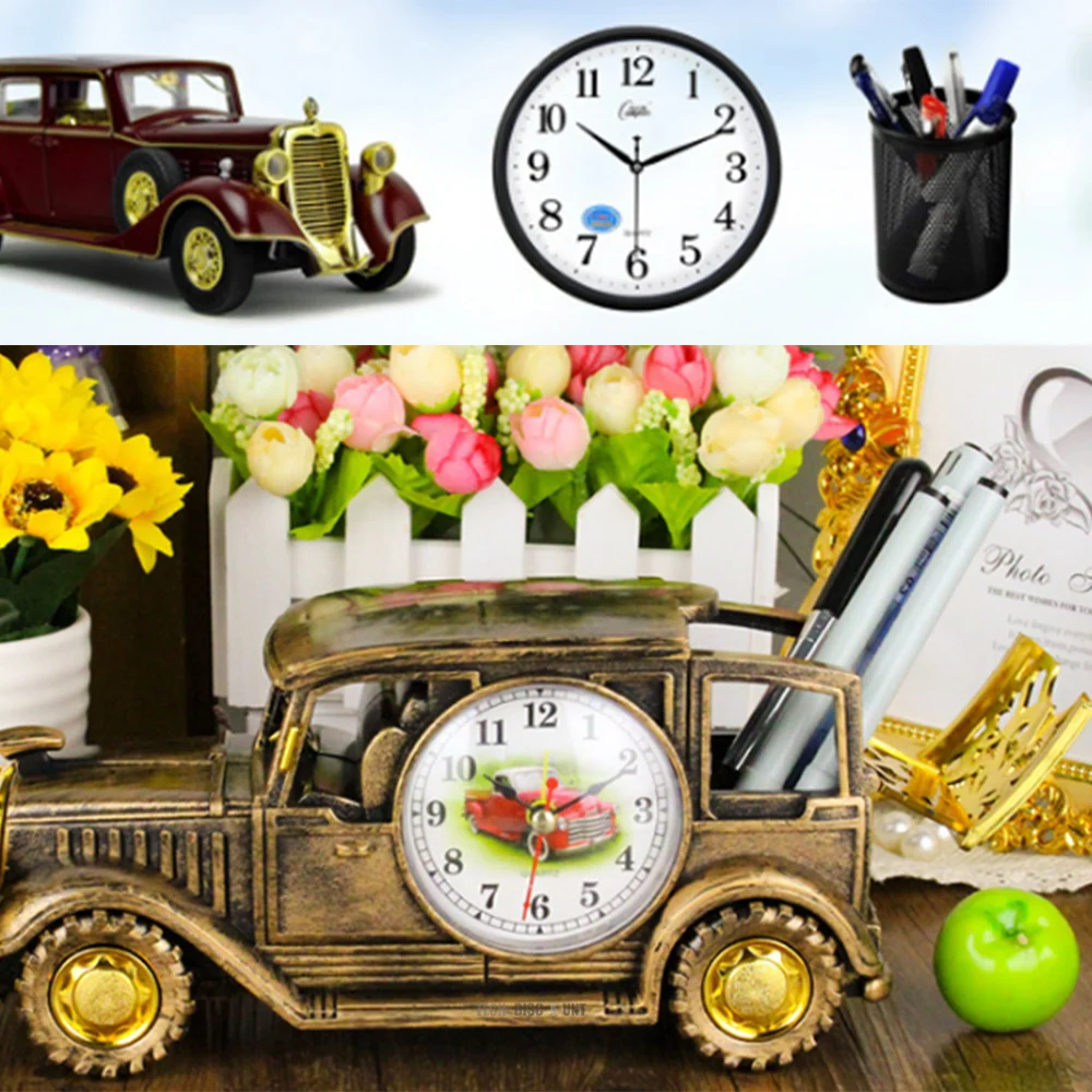 TD® Horloge multifonction créative voiture ancienne classique moderne de table originale heures le temps aiguilles porte s...
