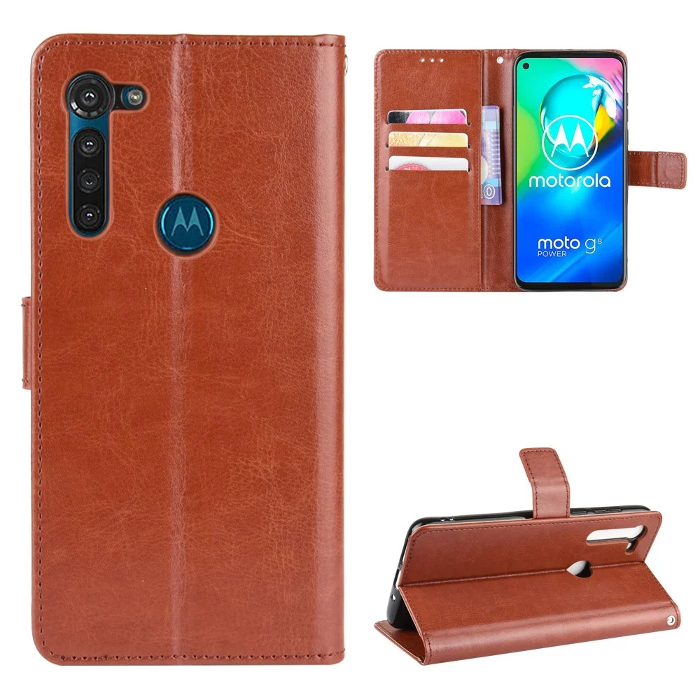 Housse en cuir Crazy Horse avec sangle pour Motorola Moto G8 Power - Marron