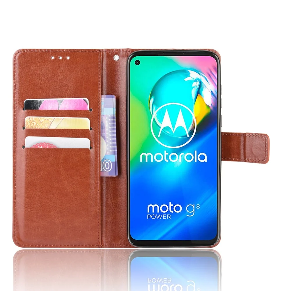 Housse en cuir Crazy Horse avec sangle pour Motorola Moto G8 Power - Marron