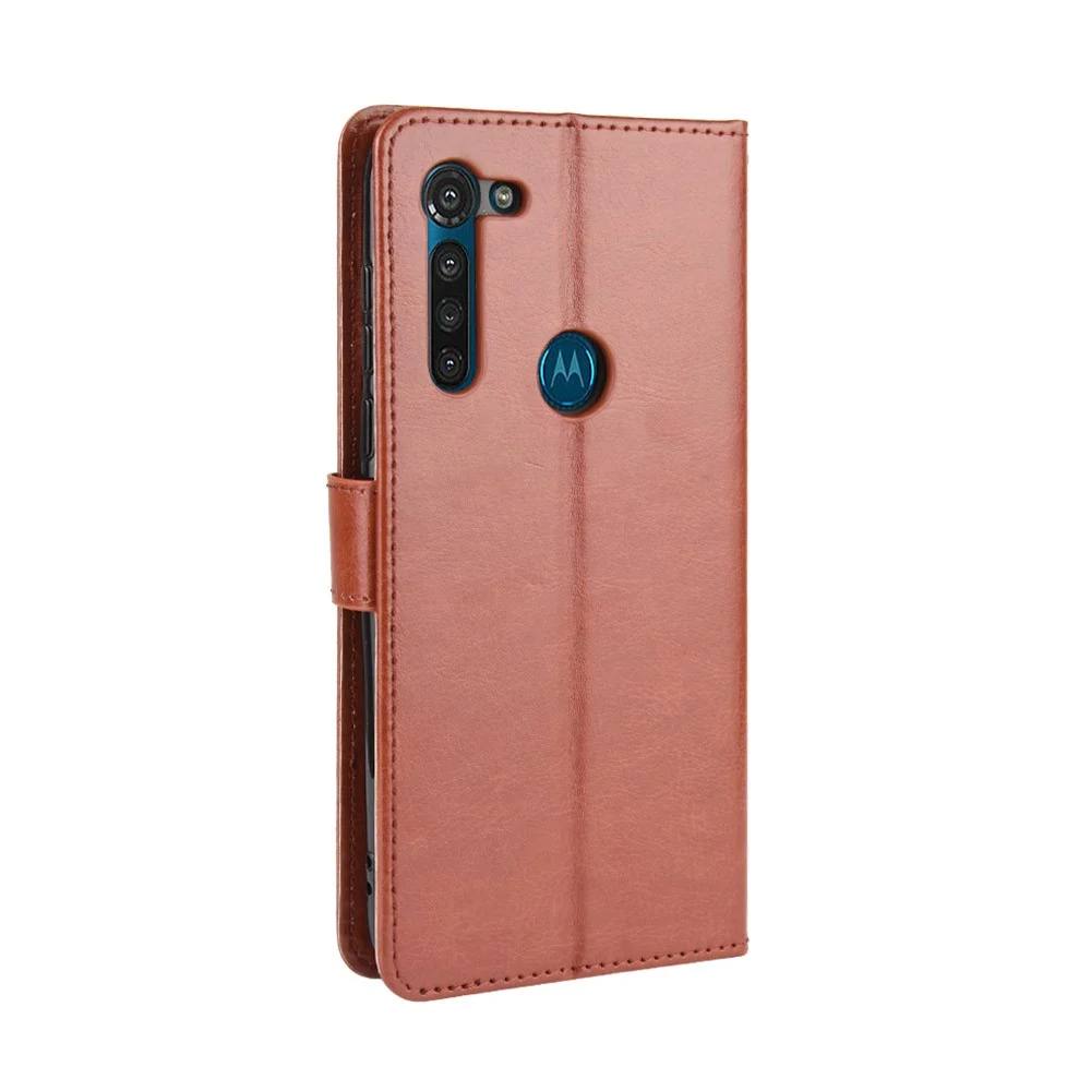 Housse en cuir Crazy Horse avec sangle pour Motorola Moto G8 Power - Marron