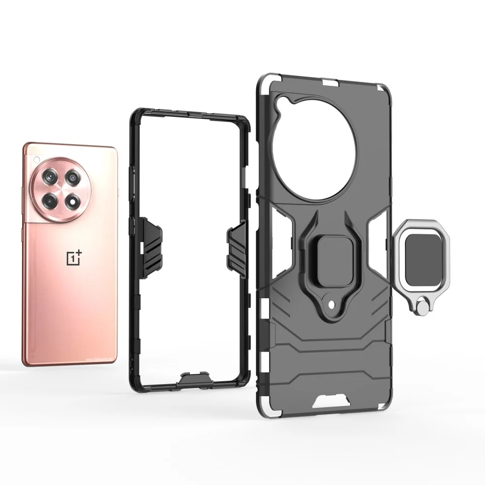 Housse hybride avec béquille et compatibilité avec le support de voiture pour OnePlus Ace 3 / OnePlus 12R - Noir