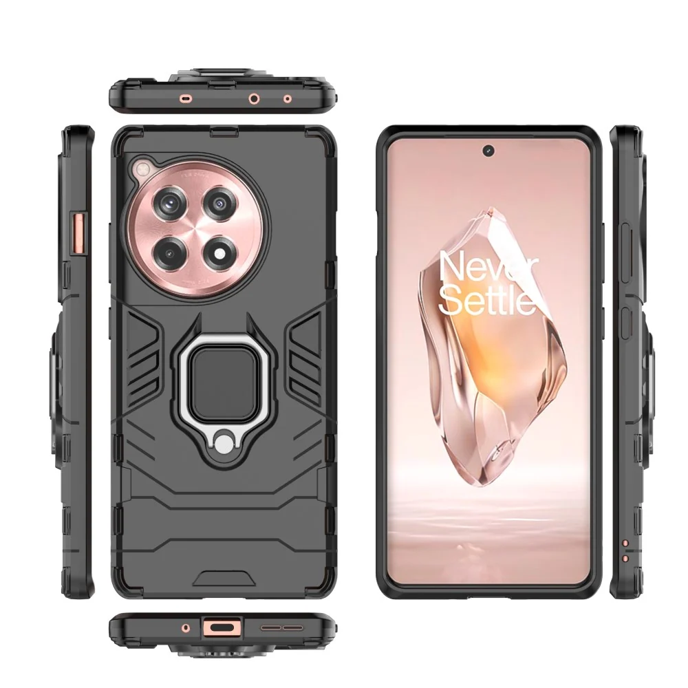 Housse hybride avec béquille et compatibilité avec le support de voiture pour OnePlus Ace 3 / OnePlus 12R - Noir