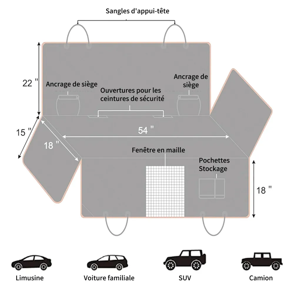 Housse de siège arrière de voiture pour animaux 135 x 47 cm Gris clair Housse de hamac imperméable pour siège arrière de v...