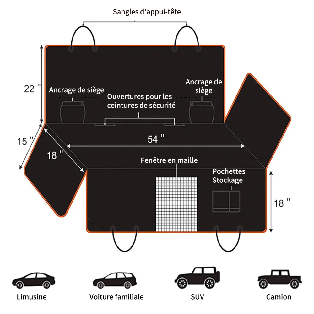 Housse de siège arrière de voiture pour animaux de compagnie Housse de hamac imperméable pour siège arrière de voiture pou...