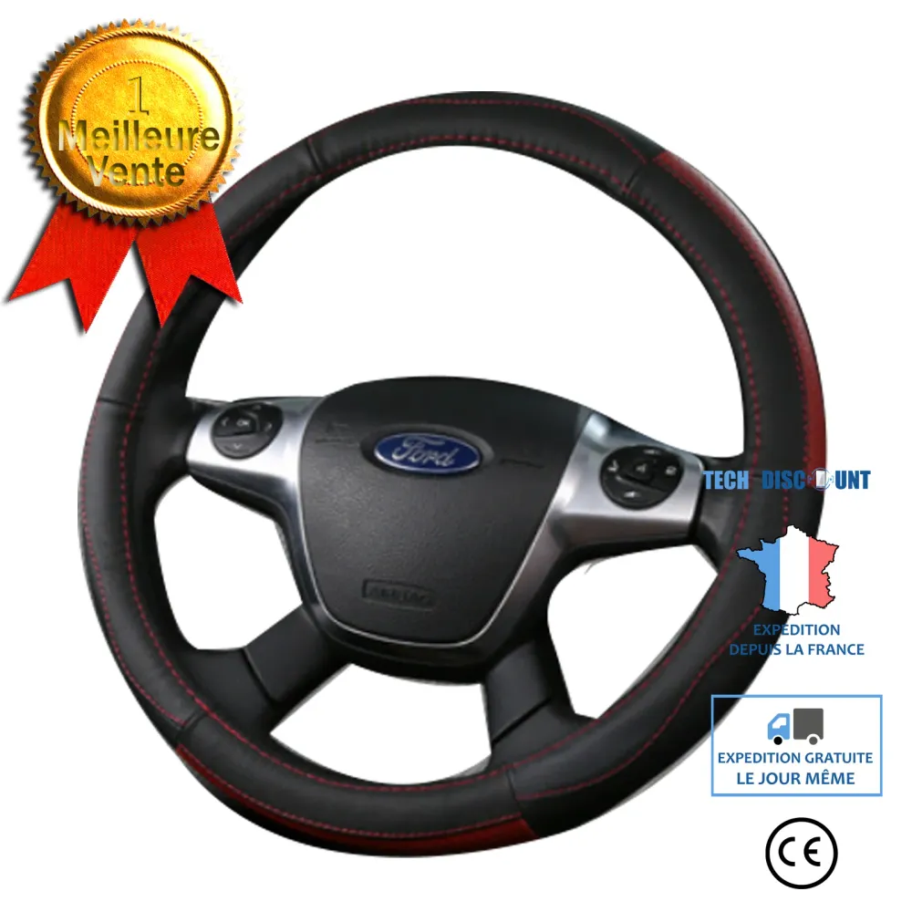 TD® Housse de volant de voiture noir et rouge housse antidérapante quatre saisons anneau en caoutchouc universel résistant...