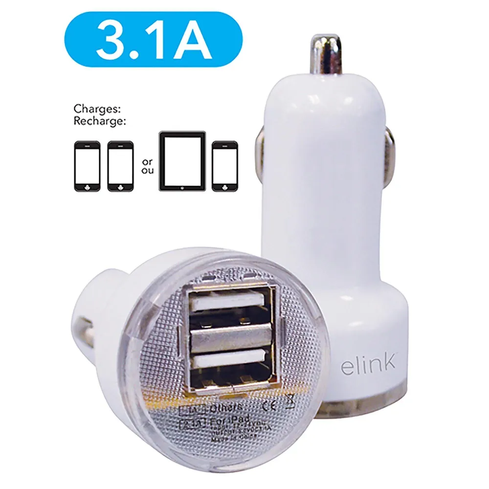 elink Chargeur à 2 Prises USB 2.1A pour la Voiture 2.4po HRS