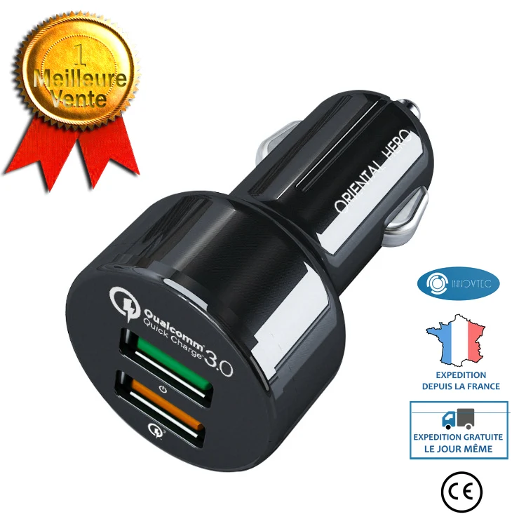 INN® Chargeur de voiture QC3.0 9V2A Double USB Charge rapide de 36 W Chargeur de téléphone de voiture