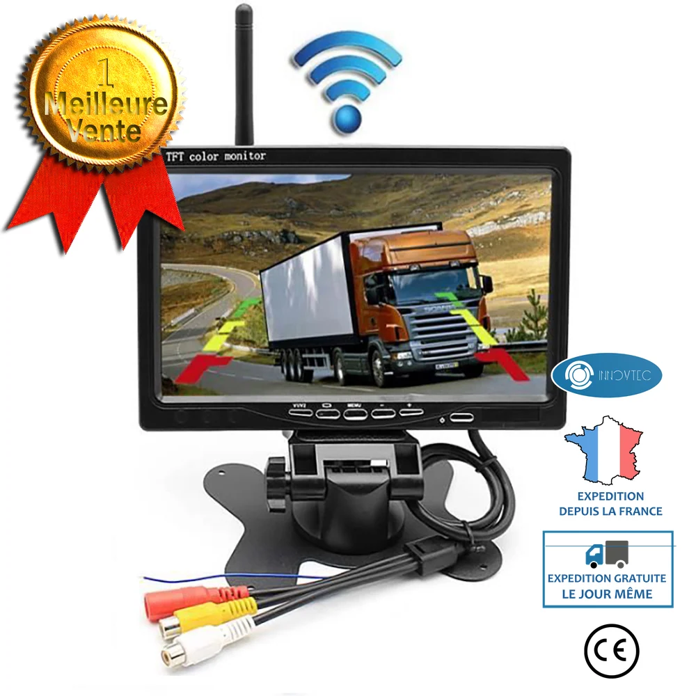INN® Moniteur de voiture, moniteur de système de vue arrière sans fil, moniteur de bureau 7 pouces, accessoires de moniteu...