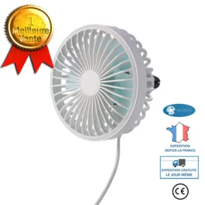INN® Ventilateur réglable Ventilateur Électrique de Voiture Mini Ventilateur Réglage à 3 Vitesses USB avec Veilleuse(Blanc )