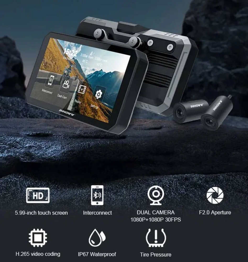 Innovv N1 Pro 2CH Wifi GPS Carplay moniteur et dashcam pour moto